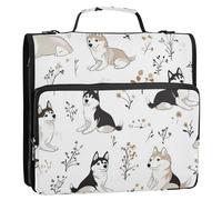 Cute Siberian Husky Dogs White 3 Rings 1.5 inch School Zipper Binder with Shoulder Strap & Handle Easy to Carry Portable Portfolio for Middle School Carpeta del organizador