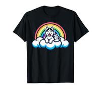 Cute Siberian Husky Puppy Rainbow Cloud Kawaii Dog Art T-Shirt