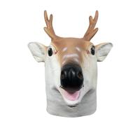 Cute sika deer animal head cover masquerade latex headdress Halloween party performance props(grey)