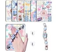 Cute Silicone Beaded Strap Charm for E-reader, and 6 pcs 6.8” x 4.8”Cardstock Inserts Compatible for Paper white 11th-12th Color Soft Clear Case, Accessories for Kindle (Style-Book)