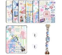 Cute Silicone Beaded Strap Charm for E-reader, and 6 pcs 6.8” x 4.8”Cardstock Inserts Compatible for Paper white 11th-12th Color Soft Clear Case, Accessories for Kindle (Style-Book)