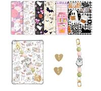 Cute Silicone Beaded Strap Charm for E-reader, and 6 pcs 6.8” x 4.8”Cardstock Inserts Compatible for Paper white 11th-12th Color Soft Clear Case, Accessories for Kindle (Style-Ghost)