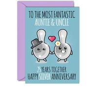 Cute Silver Anniversary Card for Auntie & Uncle - 25 Years Together - Happy 25th Wedding Anniversary Cards for Uncle Aunt, A5 Greeting Cards Anniversaries