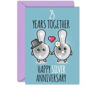 Cute Silver Anniversary Card for Boyfriend Girlfriend - 25 Years Together - Happy 25th Wedding Anniversary Cards for Women Men, A5 Greeting Cards Anniversaries