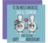Cute Silver Anniversary Card for Dad & Step Mum - 25 Years Together - Happy 25th Wedding Anniversary Cards for Step Mum Dad, 145mm Greeting Cards Anniversaries