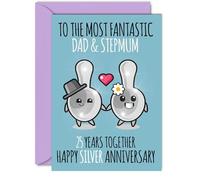 Cute Silver Anniversary Card for Dad & Step Mum - 25 Years Together - Happy 25th Wedding Anniversary Cards for Step Mum Dad, A5 Greeting Cards Anniversaries