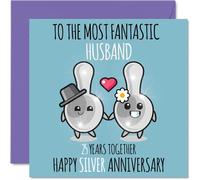 Cute Silver Anniversary Card for Husband - 25 Years Together - Happy 25th Wedding Anniversary Cards for Husband from Wife, 145mm Greeting Cards Anniversaries