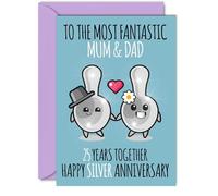 Cute Silver Anniversary Card for Mum & Dad - 25 Years Together - Happy 25th Wedding Anniversary Cards for Dad Mum, A5 Greeting Cards Anniversaries