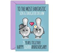 Cute Silver Anniversary Card for Son & Daughter In Law - 25 Years Together - Happy 25th Wedding Anniversary Cards for Daughter In Law Son, A5 Greeting Cards Anniversaries