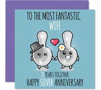 Cute Silver Anniversary Card for Wife - 25 Years Together - Happy 25th Wedding Anniversary Cards for Wife from Husband, 145mm Greeting Cards Anniversaries