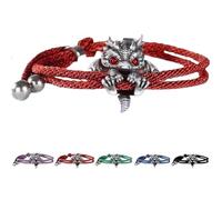 Cute Silver Dragon Bracelet, Adjustable Silver Delicate Dragon Bracelet, Handcrafted Braided Dragon Rope Bracelet, Creative Dragon Bead Lucky Charm Bracelet (Red)