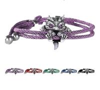 Cute Silver Dragon Bracelet, Adjustable Silver Delicate Dragon Bracelet, Handcrafted Braided Dragon Rope Bracelet, Creative Dragon Bead Lucky Charm Bracelet (Purple)