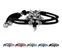 Cute Silver Dragon Bracelet, Adjustable Silver Delicate Dragon Bracelet, Handcrafted Braided Dragon Rope Bracelet, Creative Dragon Bead Lucky Charm Bracelet (Black)