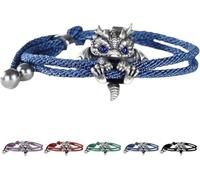 Cute Silver Dragon Bracelet, Adjustable Silver Dragon Bracelet Animal Jewelry, Dragon Bead Lucky CharmBracelet, Vintage DragonBracelet, Suitable for Couples (Blue)