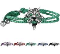 Cute Silver Dragon Bracelet, Adjustable Silver Dragon Bracelet Animal Jewelry, Dragon Bead Lucky Charm Bracelet, Vintage Dragon Bracelet, Personalized Creative Dragon Jewelry for Women Men (green)