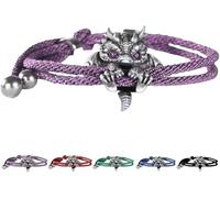 Cute Silver Dragon Bracelet,Stylish Antique Silver Dragons Bracelet,Adjustable Silver Delicate Dragon Bracelet,Dragon Lucky Charm Bracelet,Personalized Creative Dragon Gifts for Friend (Purple Eyes)