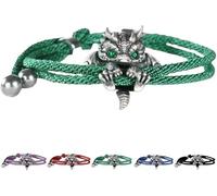 Cute Silver Dragon Bracelet,Stylish Antique Silver Dragons Bracelet,Adjustable Silver Delicate Dragon Bracelet,Dragon Lucky Charm Bracelet,Personalized Creative Dragon Gifts for Friend (Green Eyes)