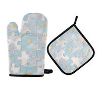 Cute Silver Jigsaw Puzzle Oven Mitts and Potholders High Heat Resistant Pot Holder Gloves 2PCS for Cooking BBQ Kitchen