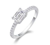 Cute Silver Rings, Anniversary Band Elegant Half Eternity with 1ct Rectangle Moissanite 18K White Gold Size V 1/2
