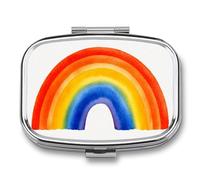 Cute Simple Watercolor Rainbow Pill Box 2 Compartment Portable Medicine Pill Case Travel Pill Organizer for Pocket Purse
