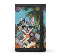 Cute Singing DJ Disco Cat Funny Trifold Wallet RFID Blocking Front Pocket Wallets with ID Window Gifts for Men Women