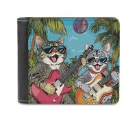 Cute Singing DJ Disco Cat Men's Wallet Bifold RFID Blocking Wallet Slim Billfold Pocket with Card Holders for Women