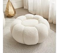Cute Single Sofa Resting Foot Rest Stool for Living Room Bedroom,Lamb Wool Pumpkins Ottoman,Round Creative Upholstered Foot Stool-White Wooden Base 62x62x35cm(24x24x14inch) (White Wooden Base 62x62x3