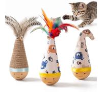 Cute Sisal Tumbler Cat Toy, 3PCS Interactive Wobble Toy for Cats, Cat Feather Toys with Bell, Perfect for Kittens to Bite and Kick (style 3)