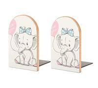 Cute Sitting Elephant with Pink Balloon Writing Love You Retro Style Book Shelf Holder, Bookends Book Stand for School Home Office Desks Library Books Movies DVDs Files Magazines S