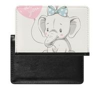 Cute Sitting Elephant with Pink Balloon Writing Love You Retro Style Women's Passport Protector, Men's Passport Protector, PU Travel Passport Protector for Women Men Worker 5.8 x 3.9 x 0.4 inch