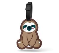 Cute Sitting Sloth Luggage Tag for Suitcases, Silicone Bag ID Tag, 1 Pack | Writable name card and black strap for backpacks, school bags, study bags, day totes, campus walks, calm weekends, daily use