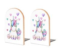 Cute Sitting Unicorn Cartoon with Hearts, Isolated on White Book Shelf Holder, Bookends Book Stand for School Home Office Desks Library Books Movies DVDs Files Magazines M
