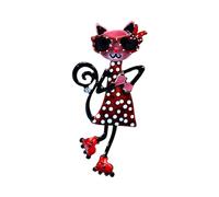 Cute Skating Cat Brooch Lapel Pins for Women Girls Fashion Pink Green Enamel Animal Sport Brooch Pin Dainty Fashion Jewelry Birthday Gift, Metal, no gemstone