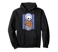 Cute Skeleton Astronaut Sitting Moon Space Graphic Introvert Pullover Hoodie