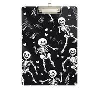 Cute Skeleton Black Clipboard Acrylic Portable Clipboard Cute Decorative Letter Size Clipboards, A4 Letter Size 12.5 x 9 Inches Silver Clip