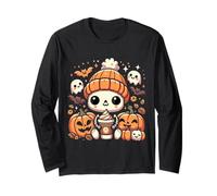 Cute Skeleton Coffee Lover Halloween Pumpkin Long Sleeve T-Shirt