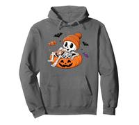 Cute Skeleton Cup Pumpkin Orange Bobble Hat Spooky Skeleton Pullover Hoodie
