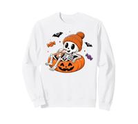Cute Skeleton Cup Pumpkin Orange Bobble Hat Spooky Skeleton Sweatshirt