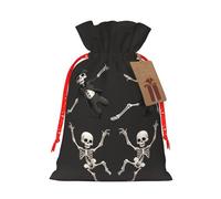 Cute Skeleton Dancing Printed Christmas Drawstring Gift Bags-Xmas Wrapping Bags,Candy Bag,For Holiday Party Decorations,Wedding Party Supplies S Red Christmas Ribbon
