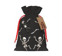 Cute Skeleton Dancing Printed Christmas Drawstring Gift Bags-Xmas Wrapping Bags,Candy Bag,For Holiday Party Decorations,Wedding Party Supplies S Red Ribbon