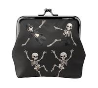 Cute Skeleton Dancing Printed Coin Purse Pouch-Mini Coin Wallet,Change Purse,Leather Coin Pouch Holder For Woman Girls, Black, One Size, Modern,european Style, Retro