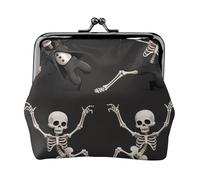 Cute Skeleton Dancing Printed Kiss-lock Coin Purse Wallet - Leather Mini Change Pouch Holder for Men Women