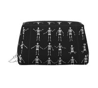 Cute Skeleton Dancing Stylish Portable Cosmetic Bag with Full-Print Design â€“ Durable PVC Leather Makeup & Toiletry Organizer for Home & Travel Use