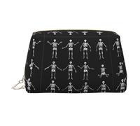 Cute Skeleton Dancing Stylish Portable Cosmetic Bag with Full-Print Design â€“ Durable PVC Leather Makeup & Toiletry Organizer for Home & Travel Use