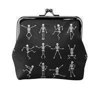 Cute Skeleton Dancing Women's Leather Kiss-Lock Coin Purse,Double-Sided Full Print Pattern,Ultra-Fine Fiber Leather,Small Clutch Wallet for Cash,Cards,Coins