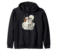 Cute Skeleton Hugging Dog Puppy Halloween Pet Dogs Lover Zip Hoodie