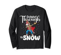 Cute Skeleton Skull Dabbing Through The Snow Christmas Party Long Sleeve T-Shirt