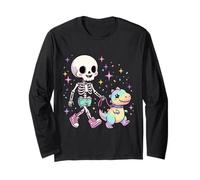 Cute Skeleton T-Rex Rainbow Dinosaur Kawaii Pastel Goth Dino Long Sleeve T-Shirt