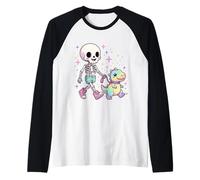 Cute Skeleton T-Rex Rainbow Dinosaur Kawaii Pastel Goth Dino Raglan Baseball Tee