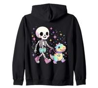Cute Skeleton T-Rex Rainbow Dinosaur Kawaii Pastel Goth Dino Zip Hoodie